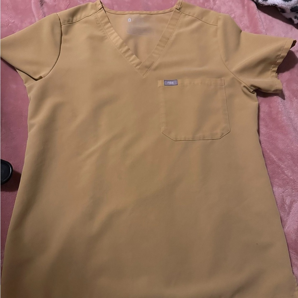 Figs Mustard V-Neck Scrub Top
